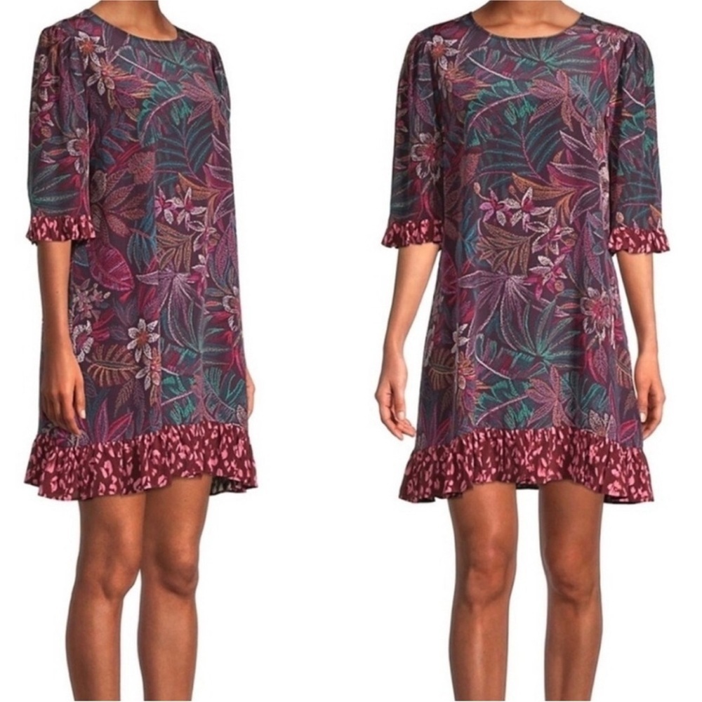 Johnny Was Jade Alicante Silk Floral Ruffle Mini Dress Size Medium